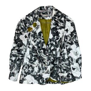 Emil Rutenberg Floral Leaf Stone Beaded Blazer Jacket Gray Ivory White Size 8
